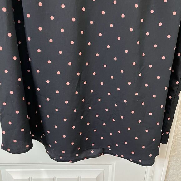 Lane Bryant Black Pink Polka Dots Ruffle Short Sleeves Top Blouse Womens Size 14 - Picture 3 of 10